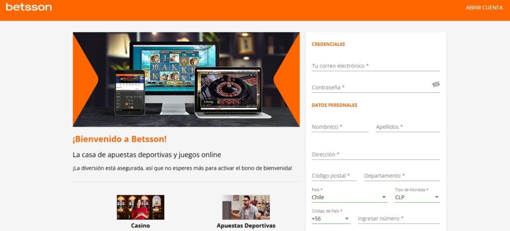 Regístrate en Betsson Chile